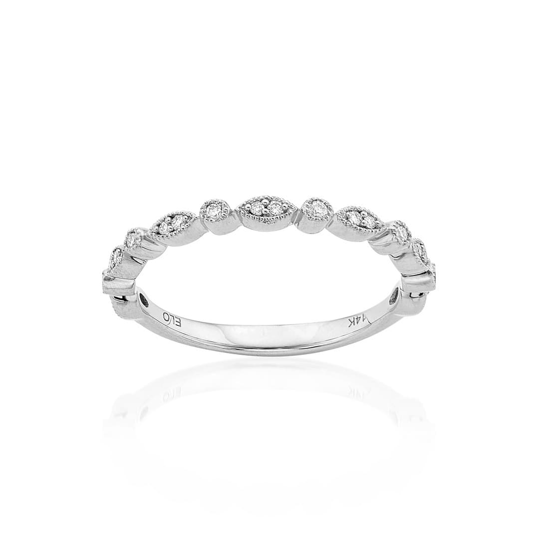 Round Diamonds in Marquise Shaped White Gold Stackable Ring