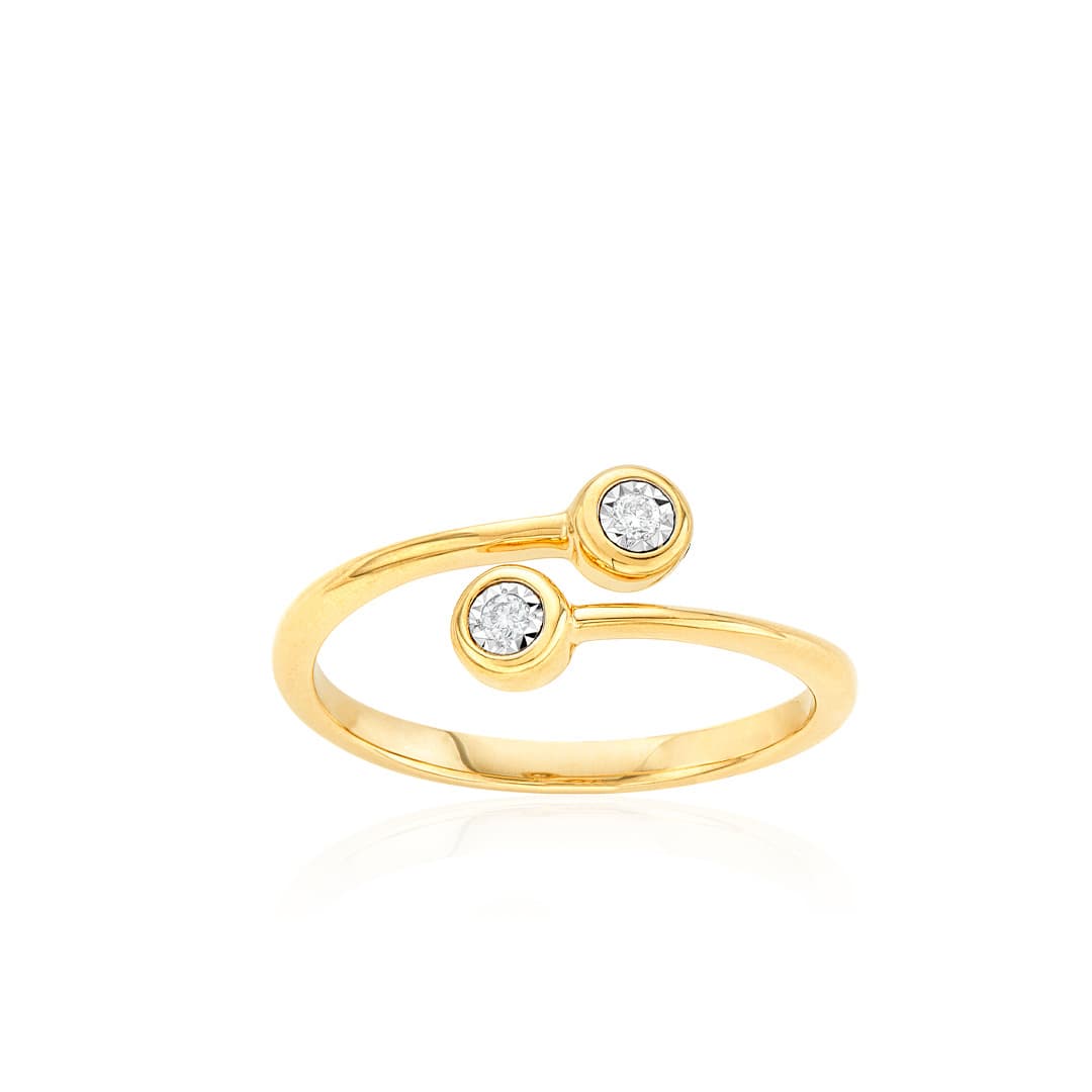 Yellow Gold Bezel Diamond Bypass Ring