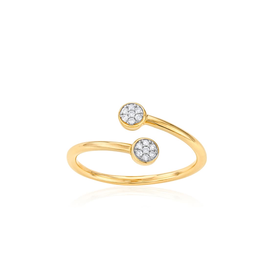 Yellow Gold Bezel Diamond Cluster Bypass Ring