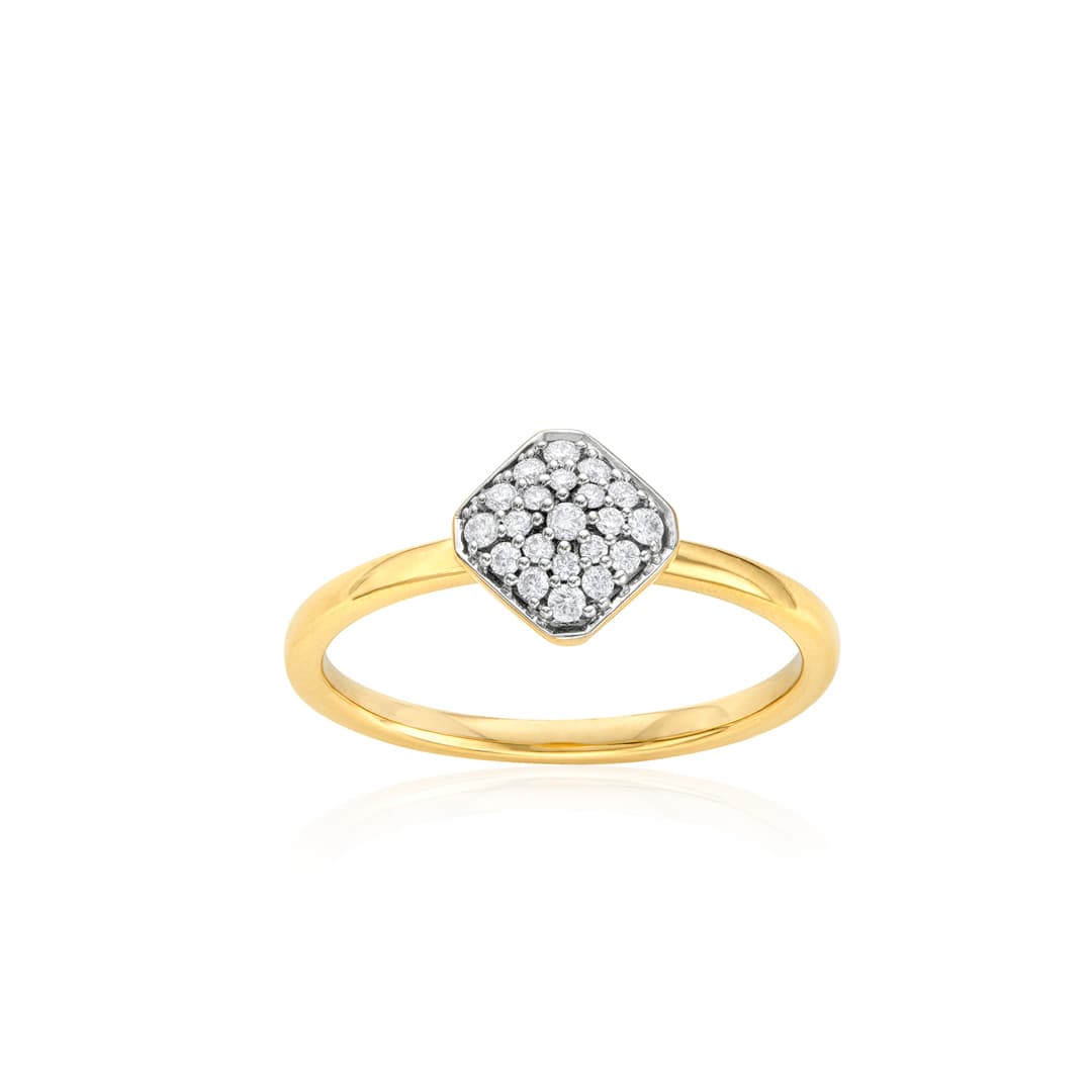 Yellow Gold Stacking Ring with Pave Diamond Cluster