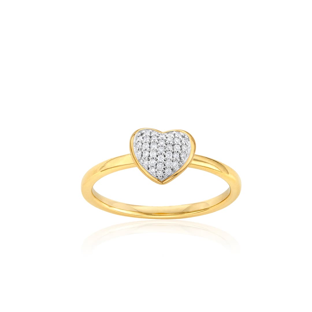 Yellow Gold Stacking Ring with Heart Shaped Diamond Cluster 0