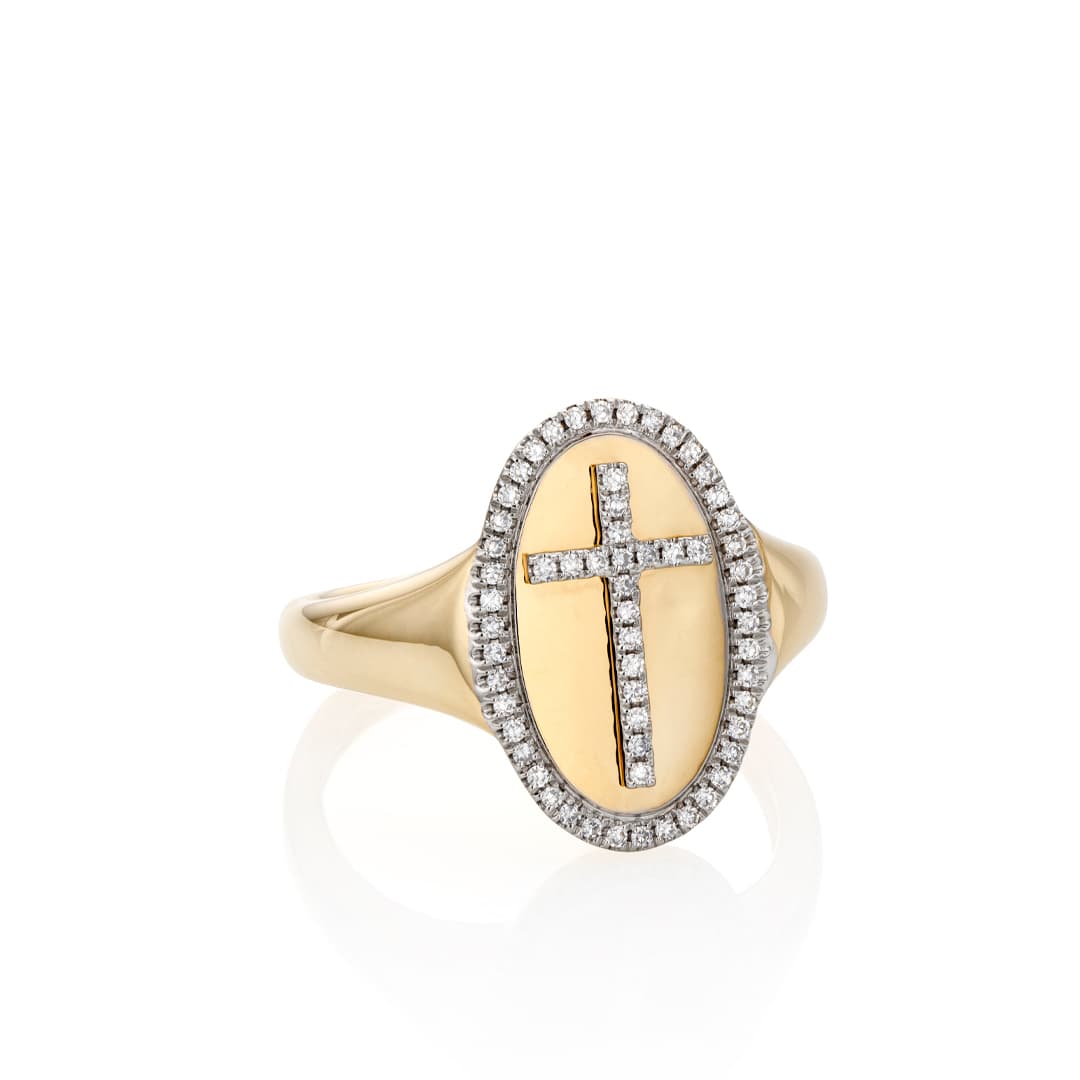 Diamond Cross Signet Ring