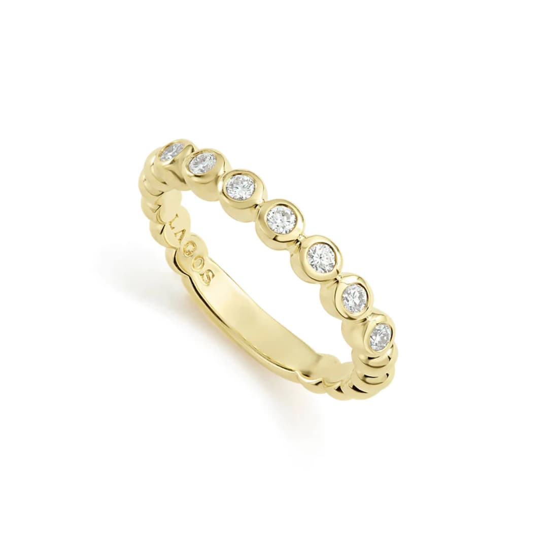 Lagos Caviar Gold 18k Gold and Diamond Stacking Ring 0