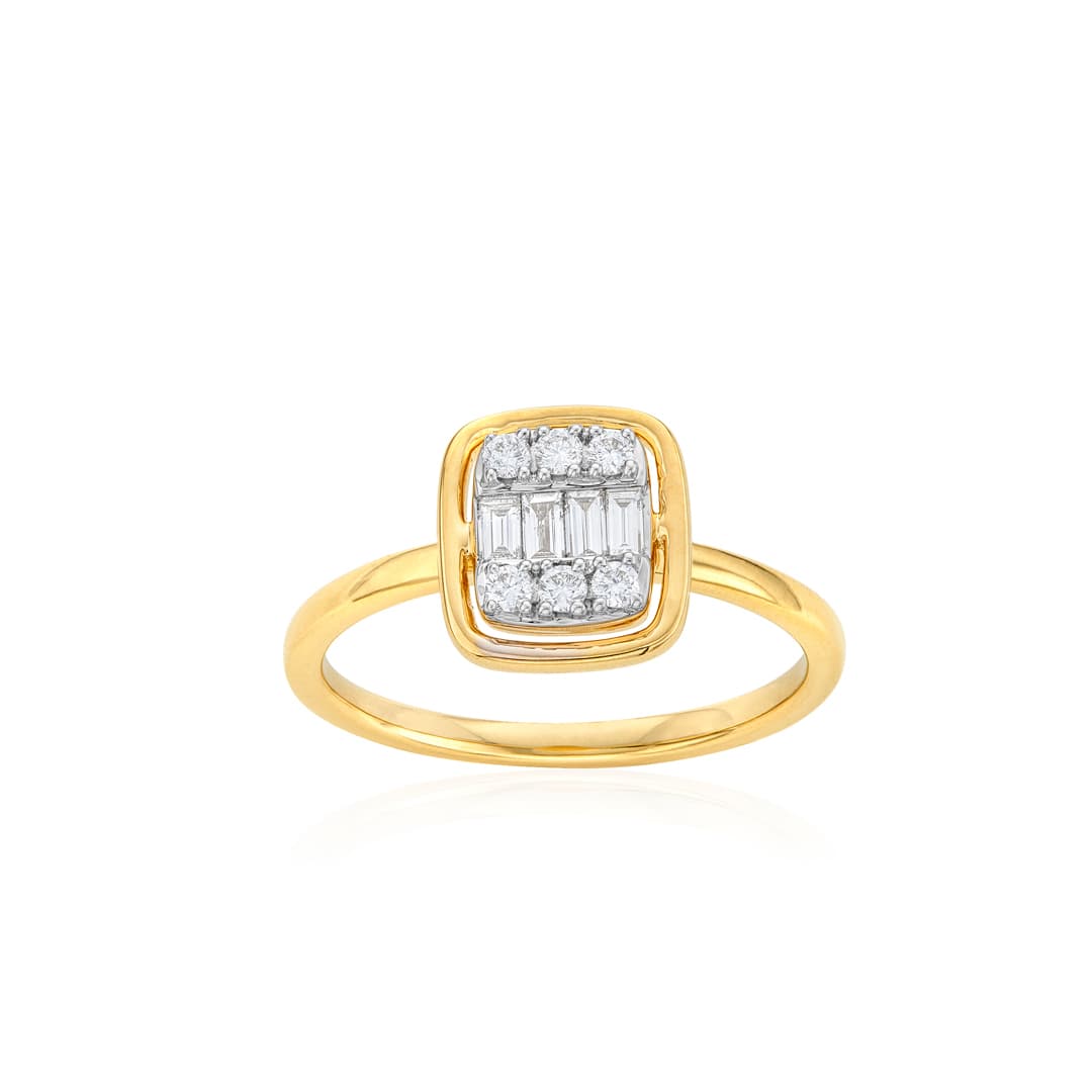 Yellow Gold Stacking Ring with Cushion Shaped Multi-Diamond Center 0