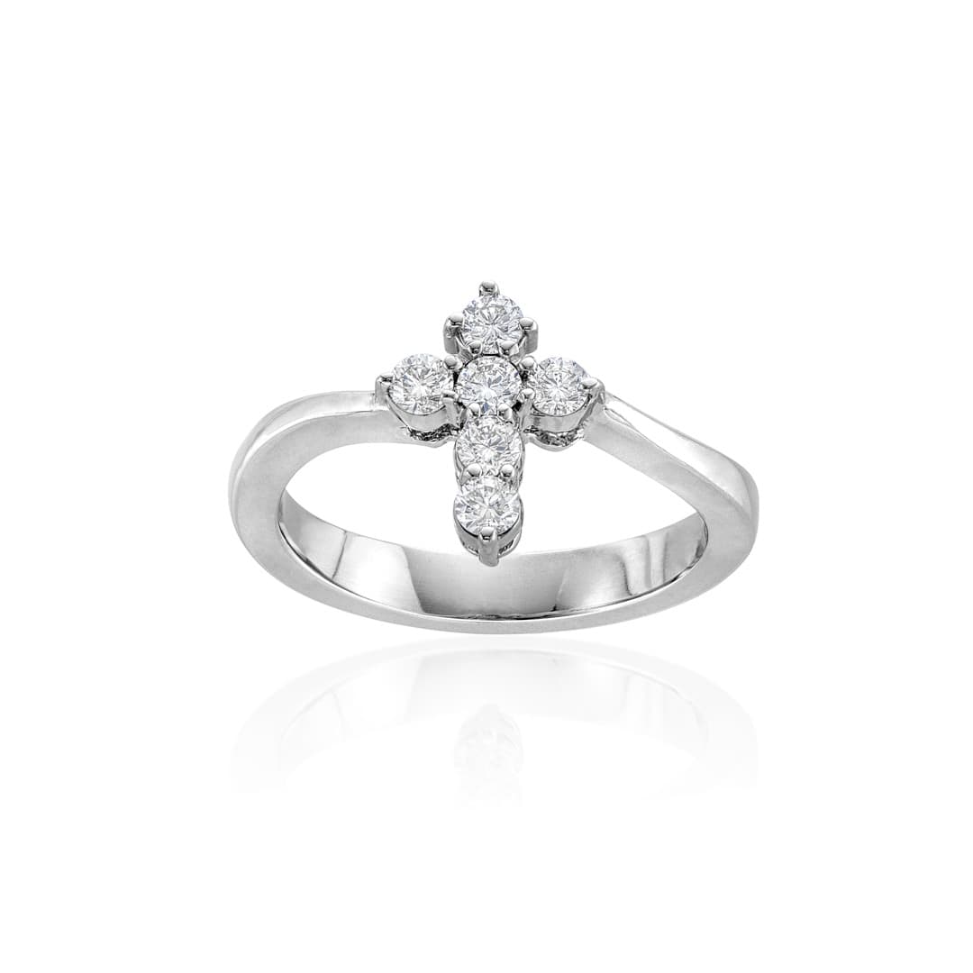 White Gold Diamond Cross Ring