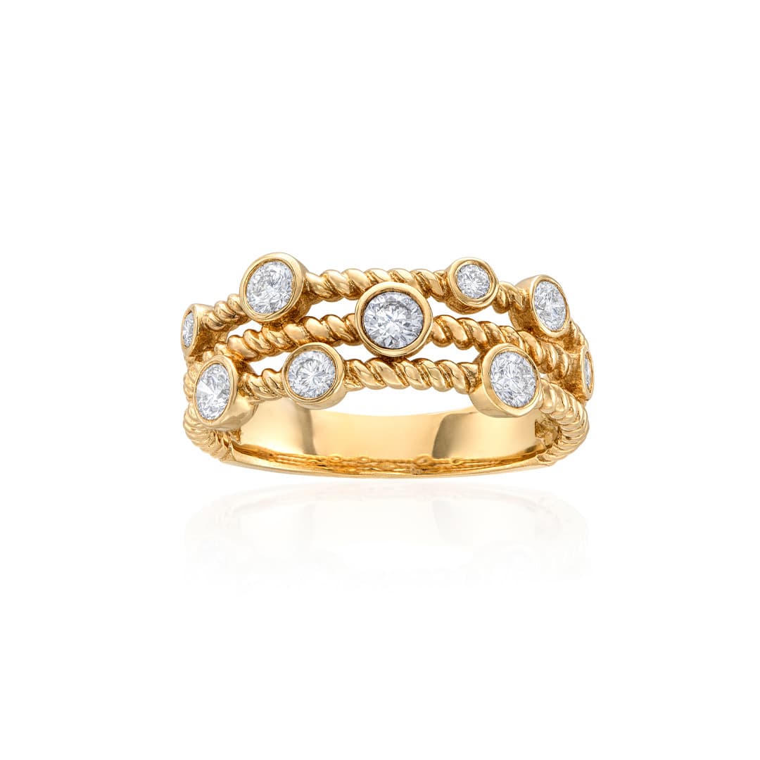 Three-Row Bezel Diamond Rope Style Ring