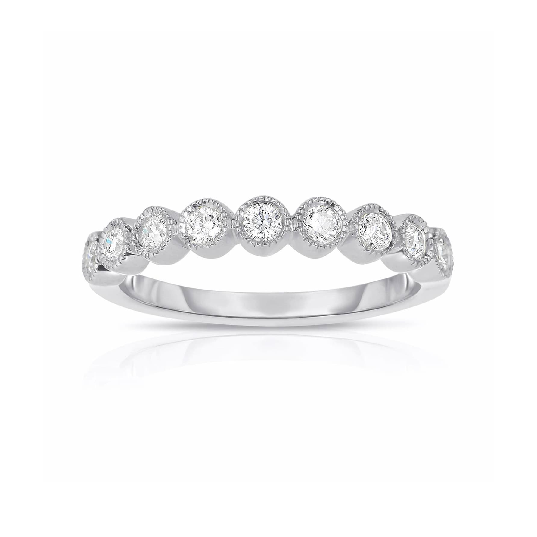 White Gold Half Carat Round Diamond Beaded Band 0