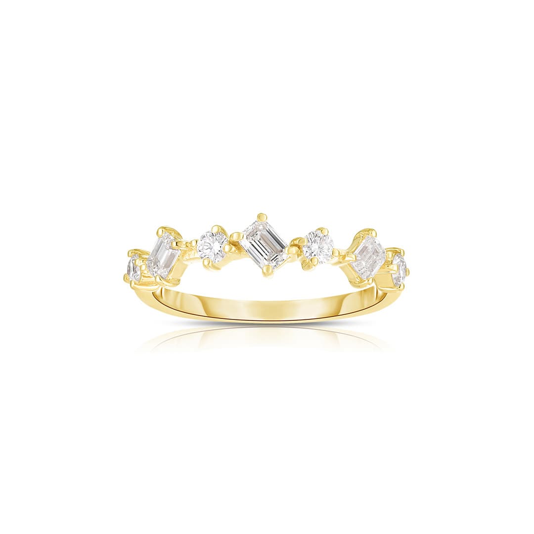 Mixed Shape Zig Zag Yellow Gold Diamond Ring 0