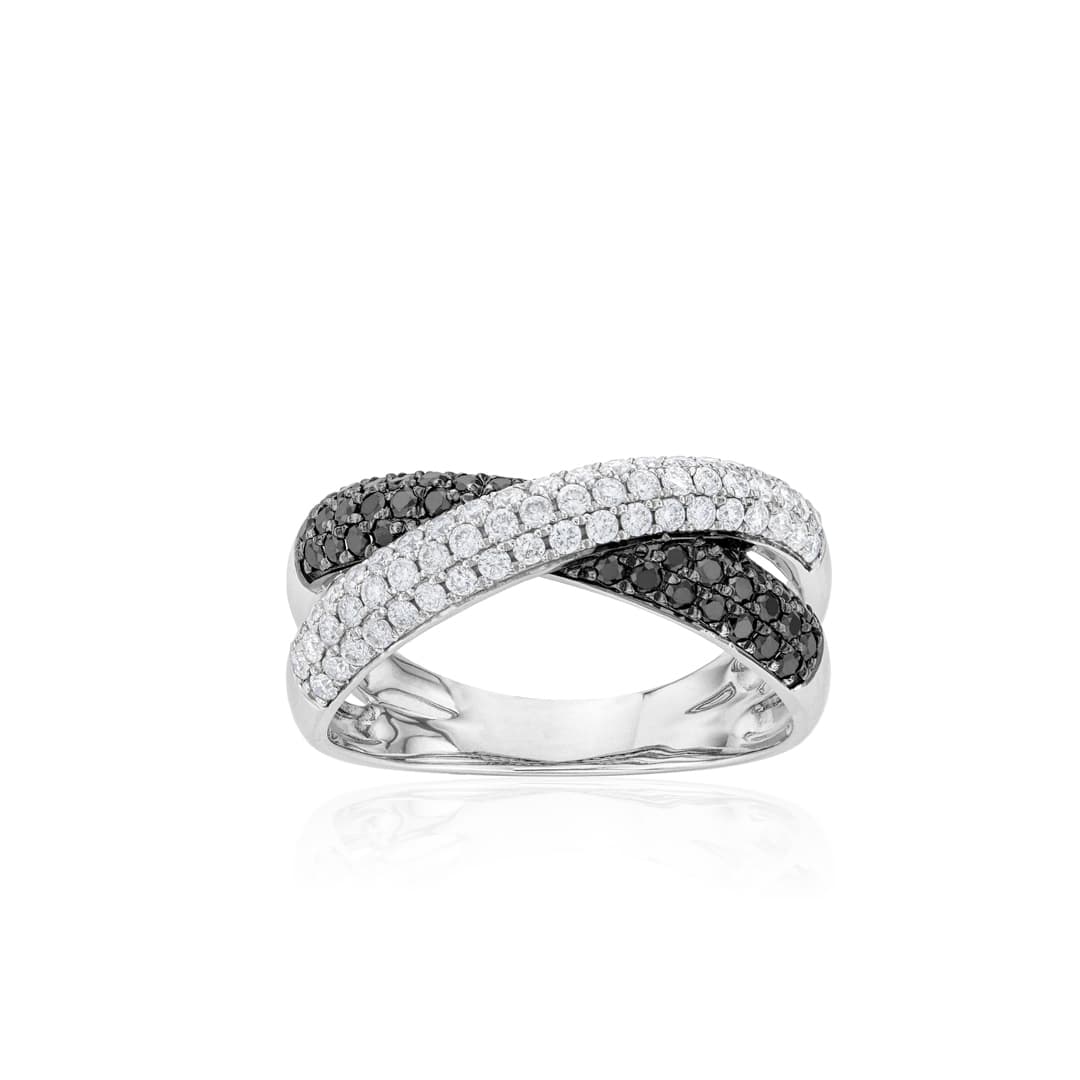 Black and White Pave Diamond Crossover Ring