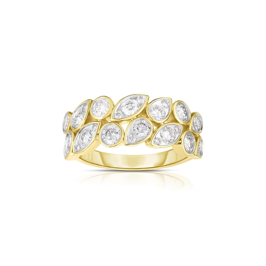 Double Row Leaf Ring in Yellow Gold with Diamonds 0