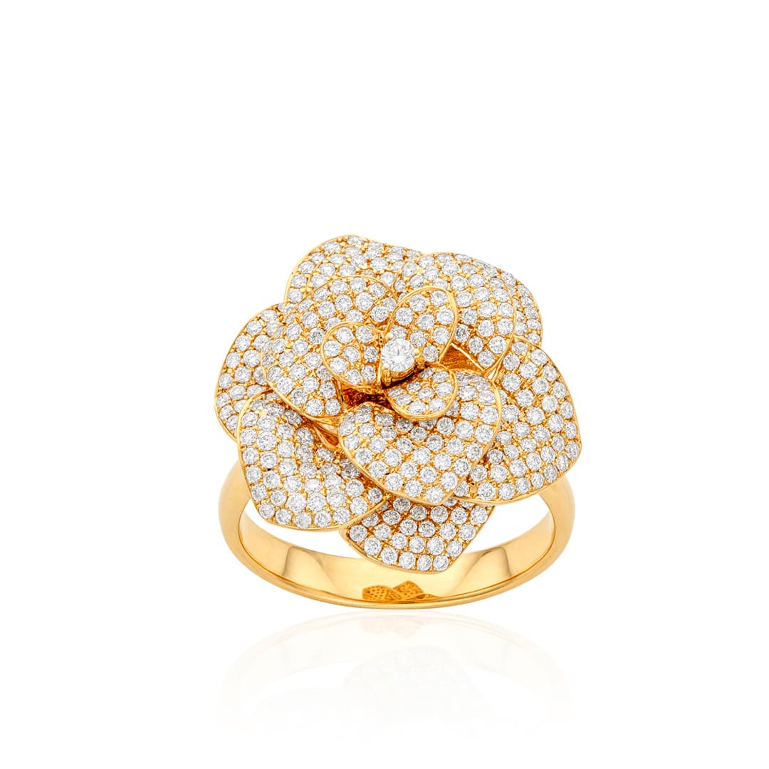 18k Yellow Gold Pave Diamond Flower Ring 0