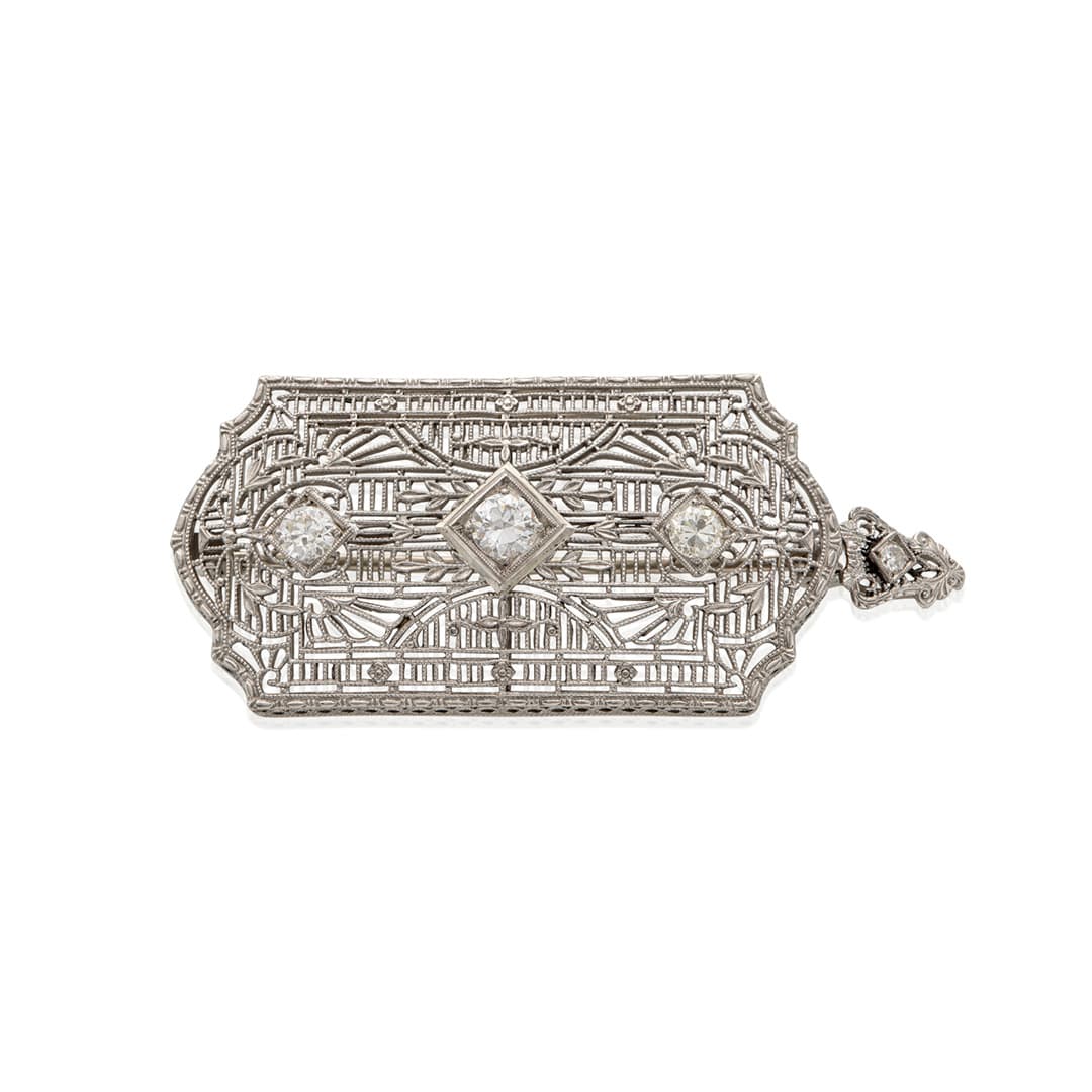 Estate Collection Diamond Filigree Pendant Brooch