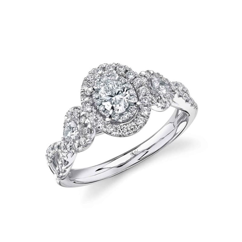 Three Stone Oval Halo Engagement Ring 0