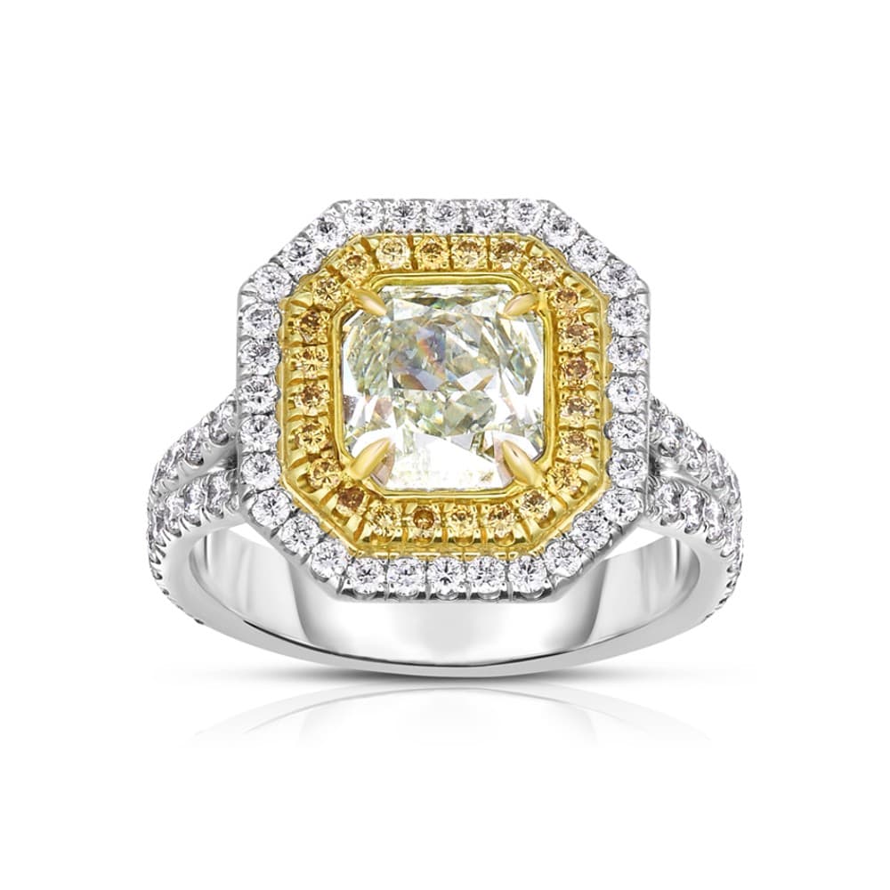 Double Halo Engagement Ring with 1.80 CT Fancy Yellow Radiant Center Diamond 0