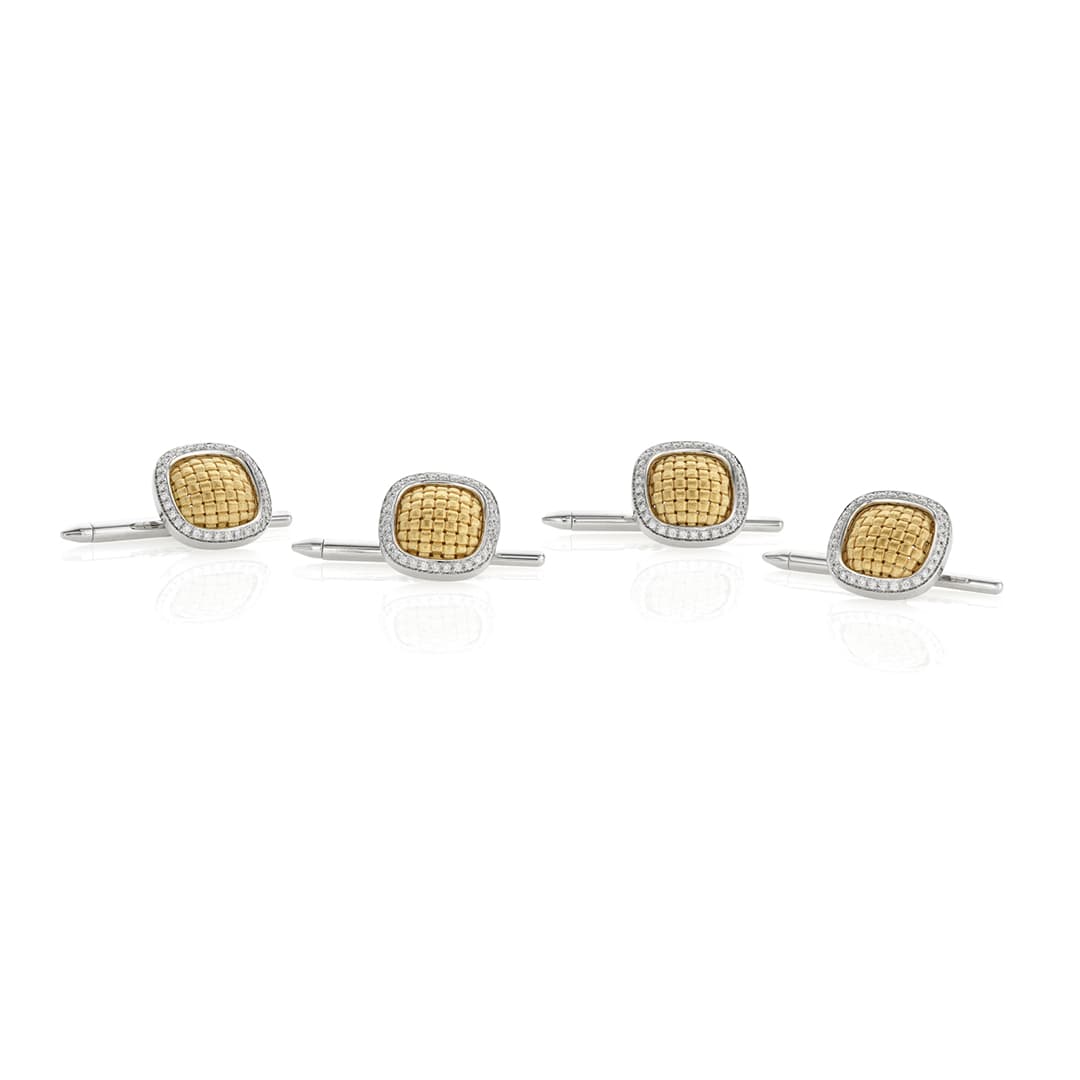 Woven Gold Shirt Studs with Diamonds 0