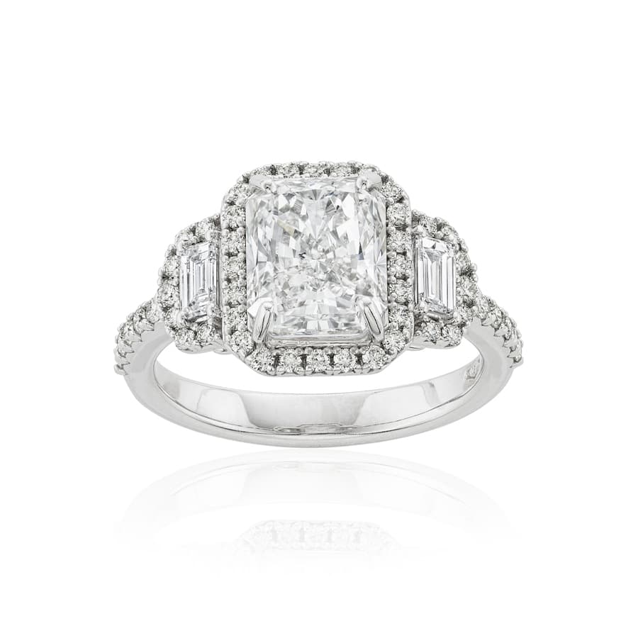 3.02 CT Radiant Cut Diamond Three Stone Engagement Ring