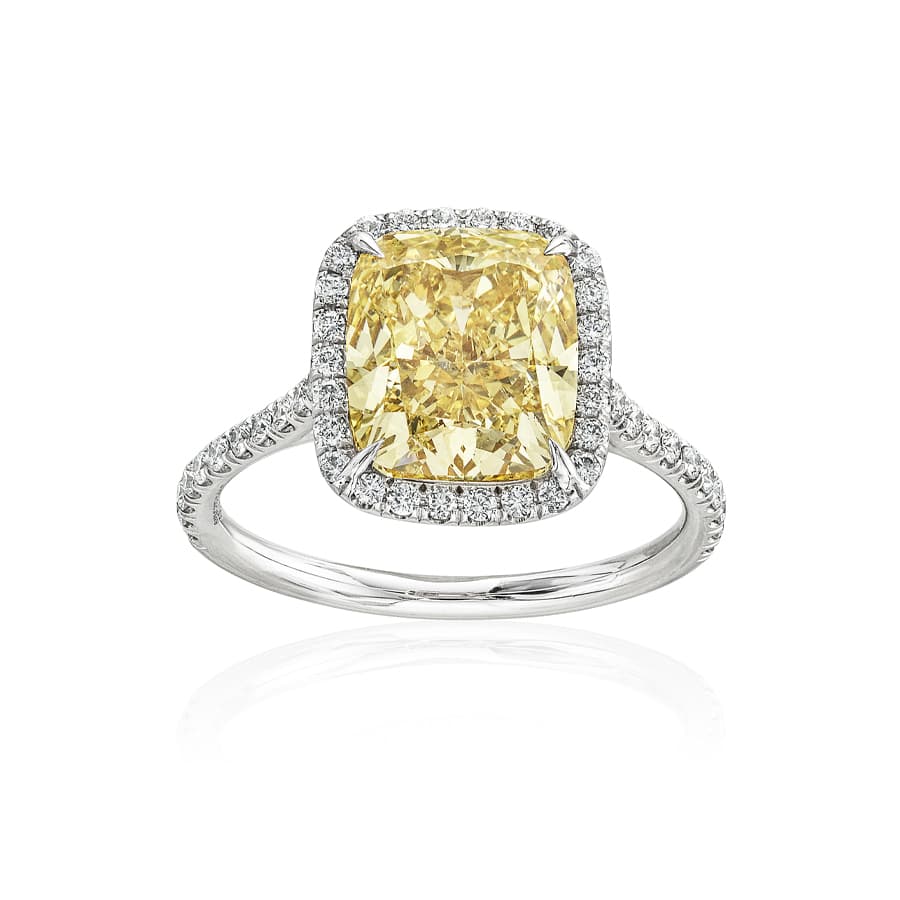 4.12 CT Cushion Cut Yellow Diamond Engagement Ring