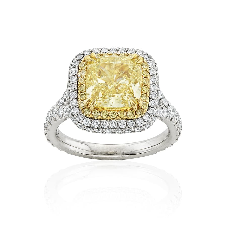 4.01 CT Cushion Cut Yellow Diamond Halo Engagement Ring 0