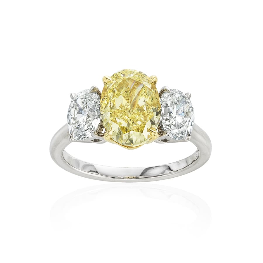 3.01 CT Fancy Yellow Oval Diamond Three Stone Engagement Ring