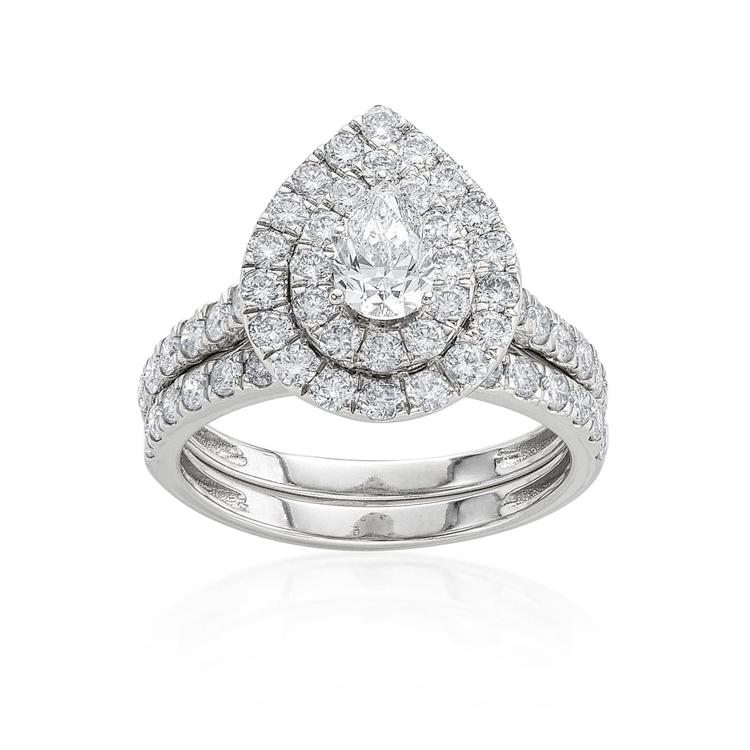 2.00 CTW Pear Cut Diamond Bridal Ring Set with Double Halo 0