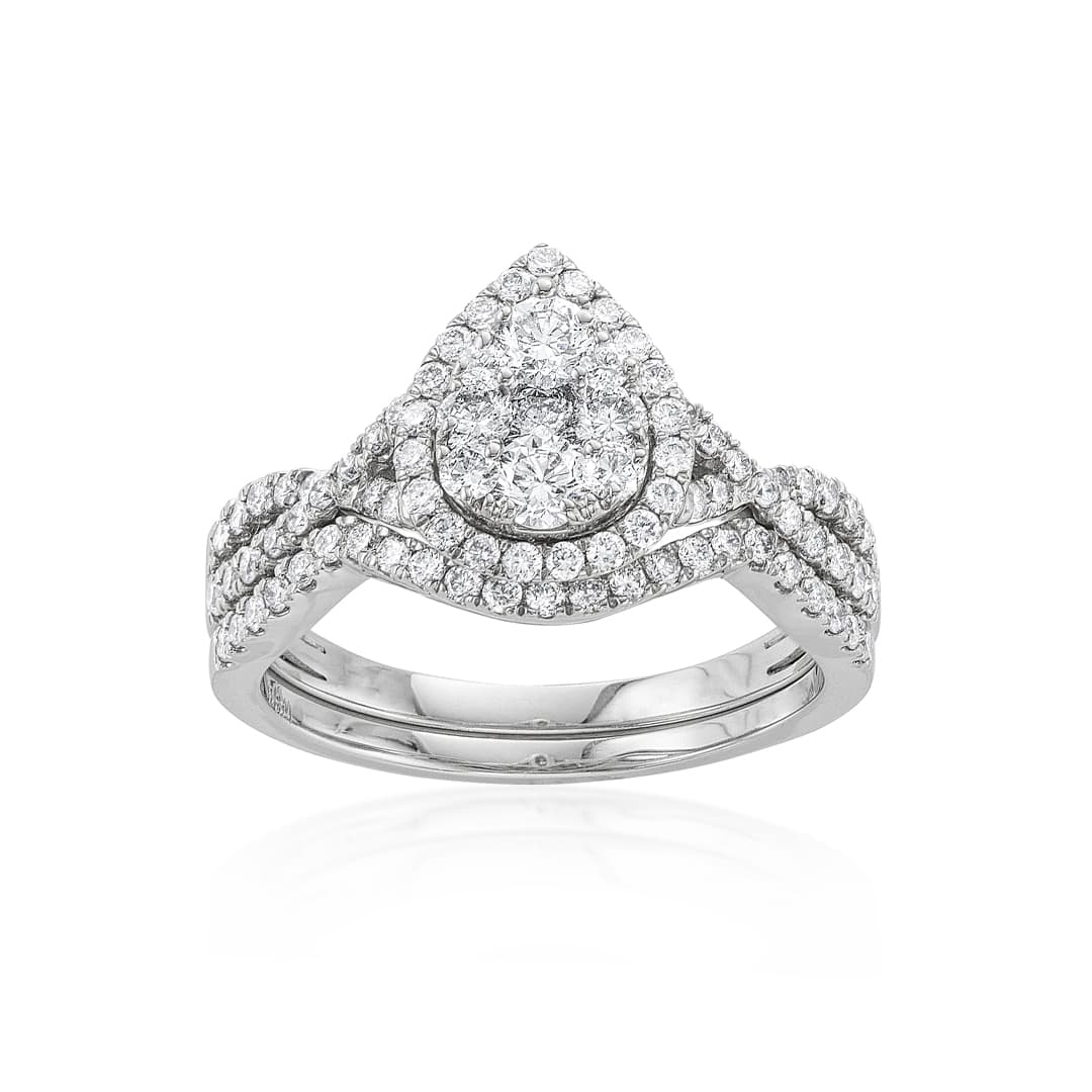 1.00 CTW Pear Shape Diamond Cluster Bridal Ring Set 0