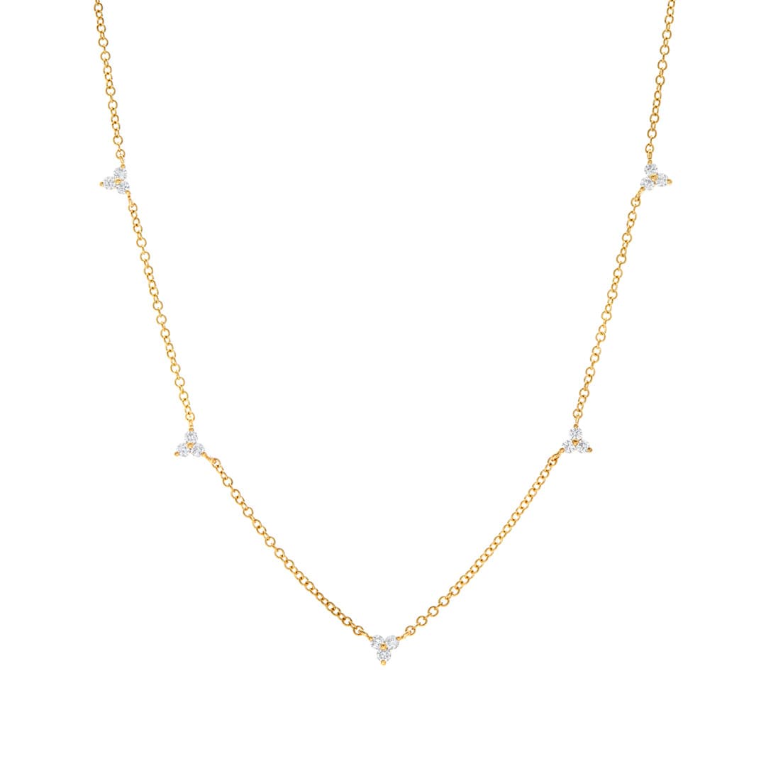 Five Station Diamond Trio Necklace in Yellow Gold 0