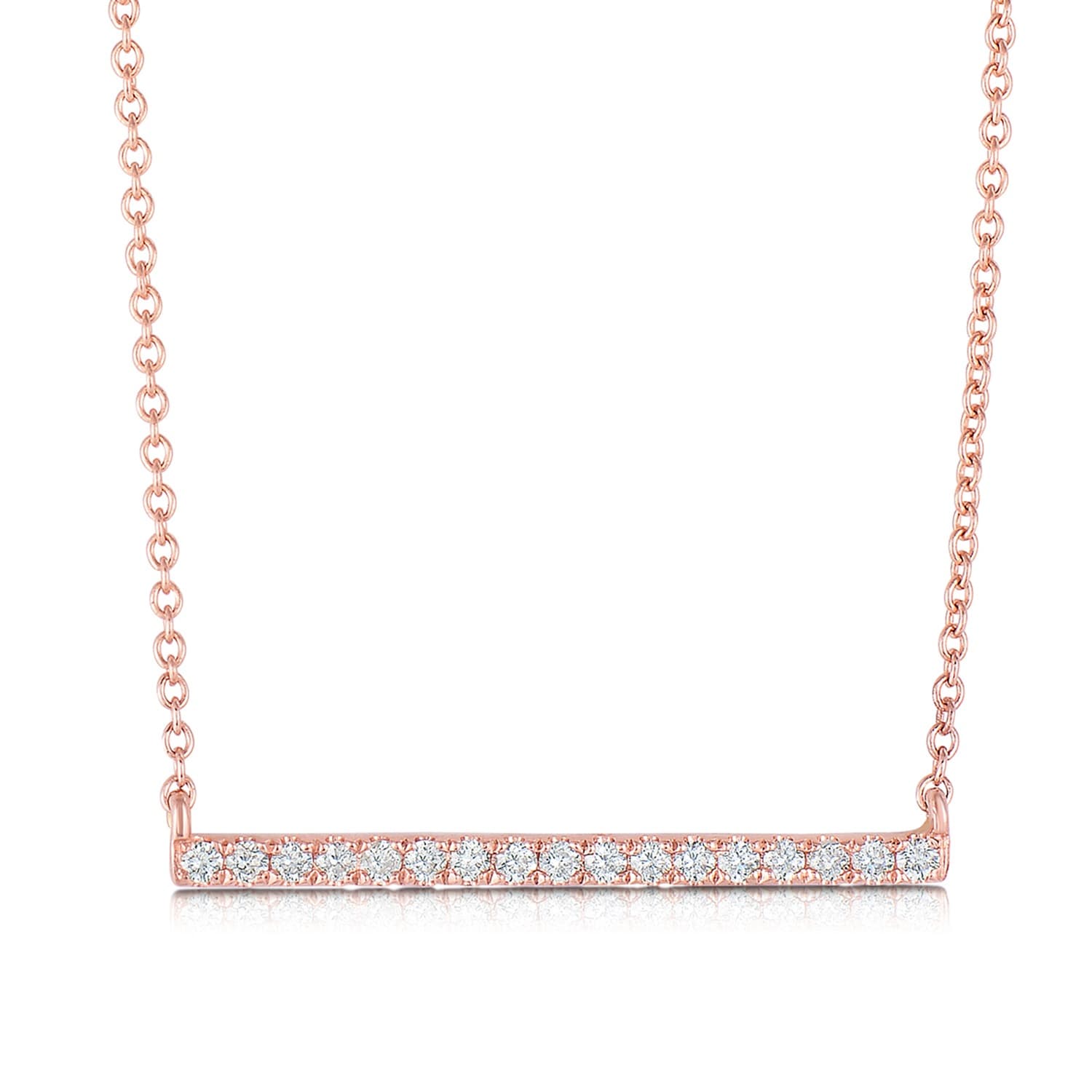 Rose Gold 0.14 Carat Diamond Bar Pendant Necklace