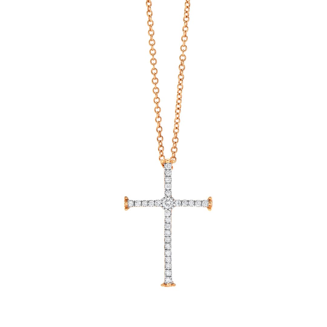 Rose Gold Diamond Beaded Cross Necklace