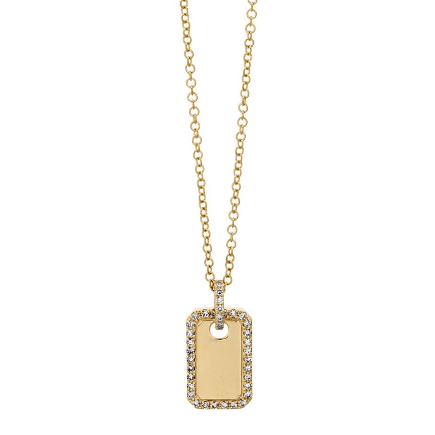 Yellow Gold Mini Diamond Dog Tag Pendant Necklace 0