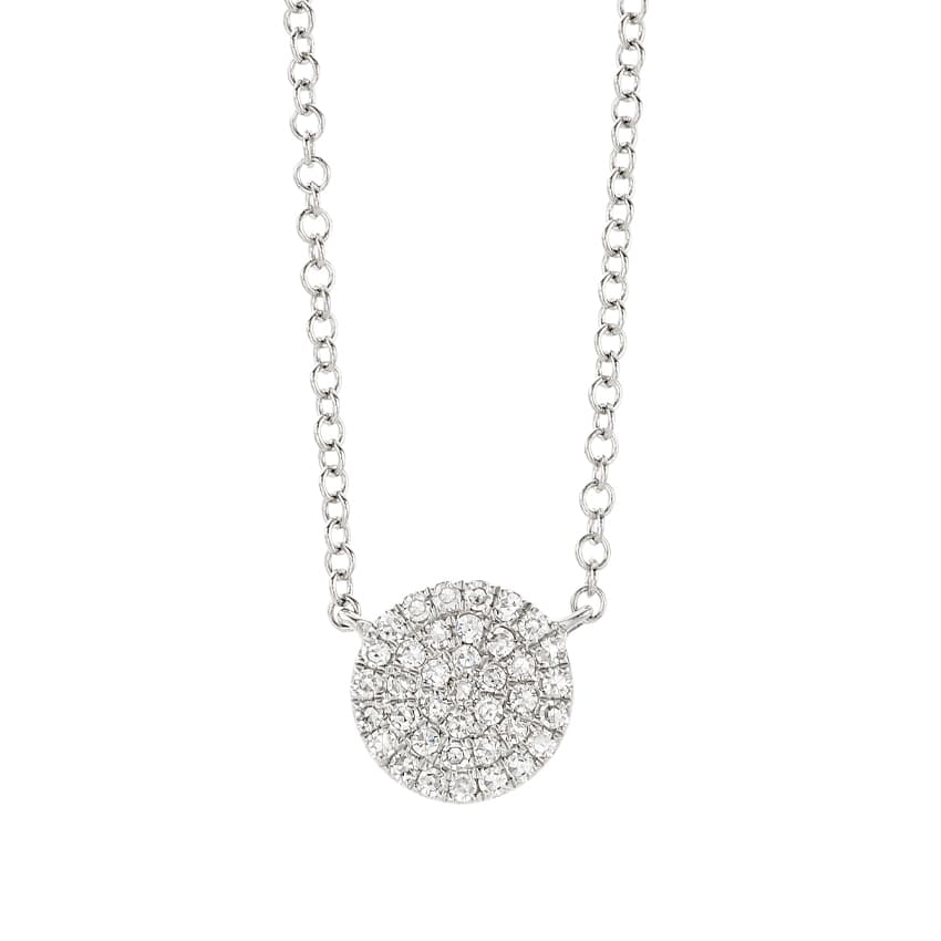 14k White Gold Pave Diamond Disc Necklace