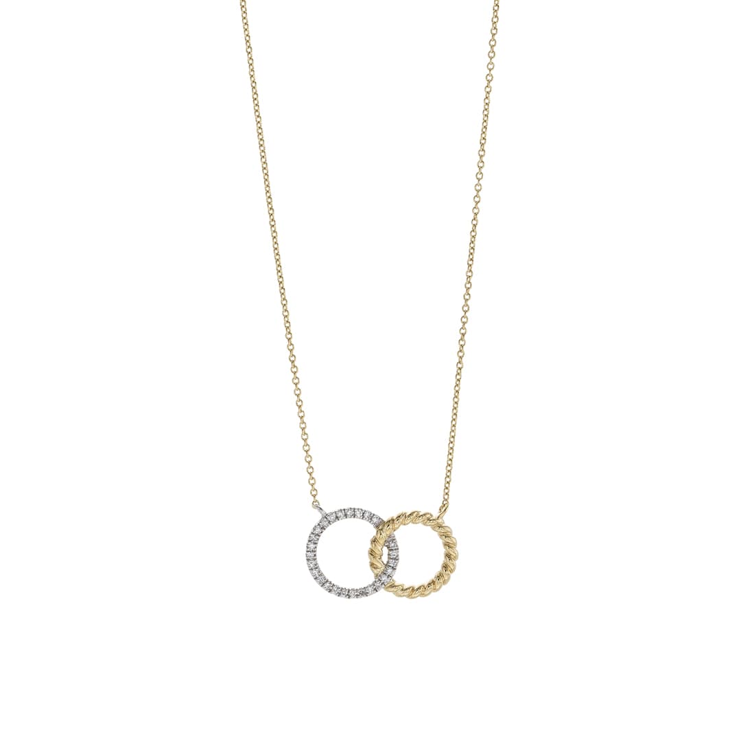 Twisted Yellow Gold and Diamond Open Circles Necklace 0