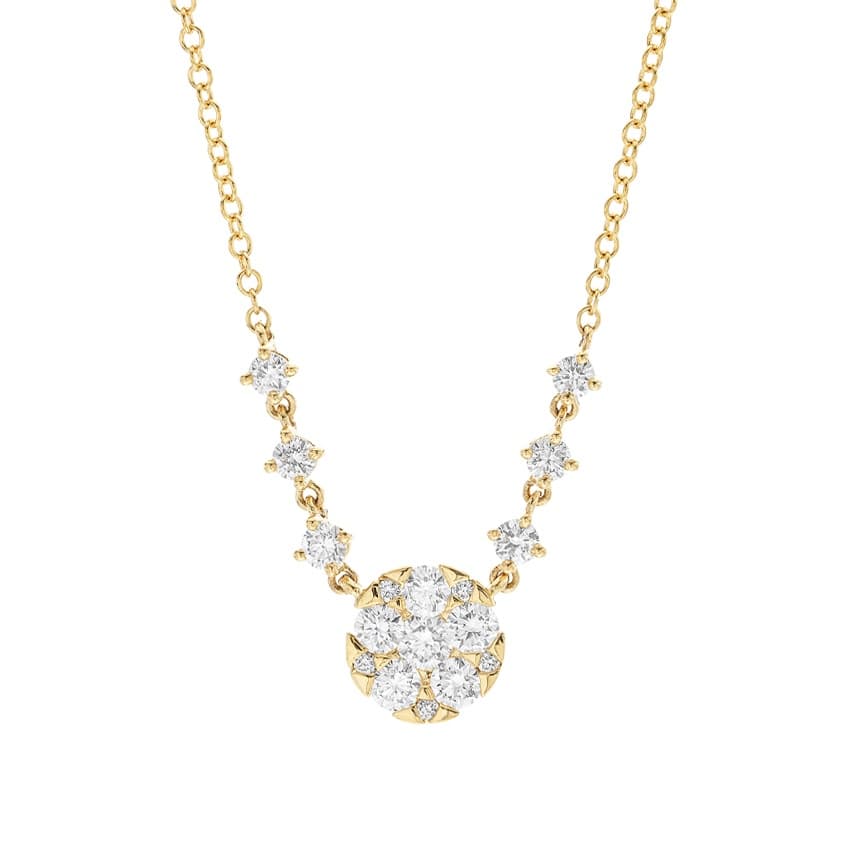 Yellow Gold Diamond Cluster Pendant Necklace