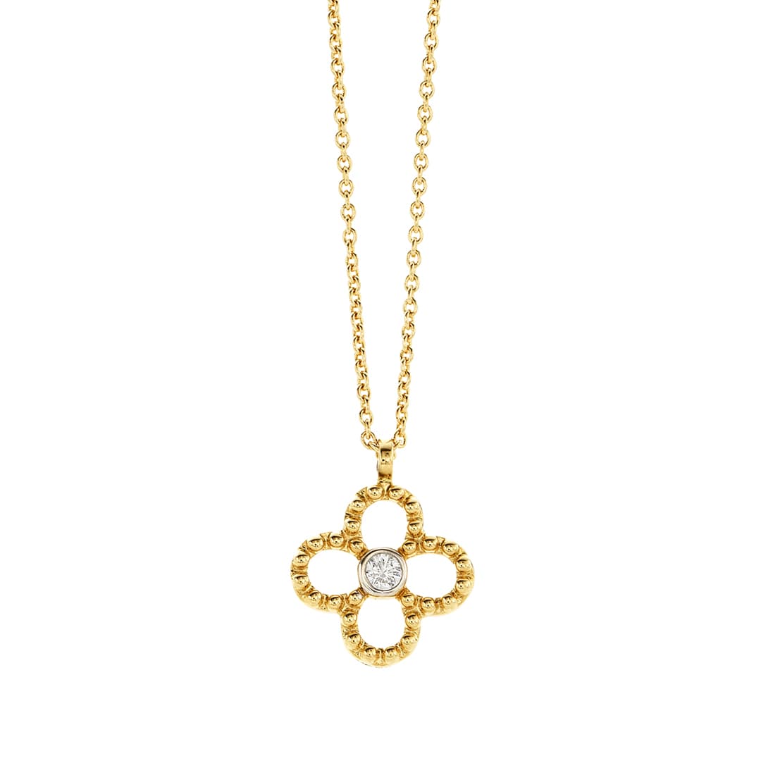 14K Yellow and White Gold Diamond Clover Necklace