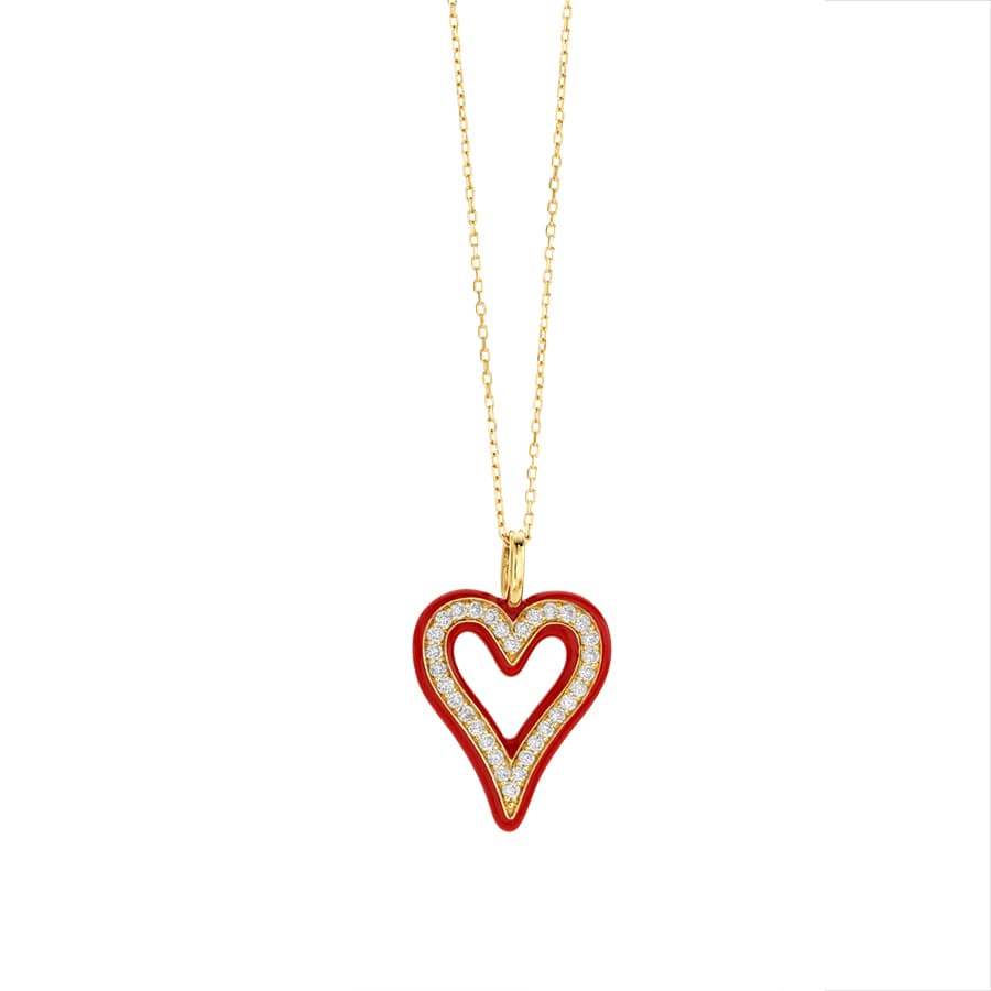 Diamond & Red Enamel Heart Necklace