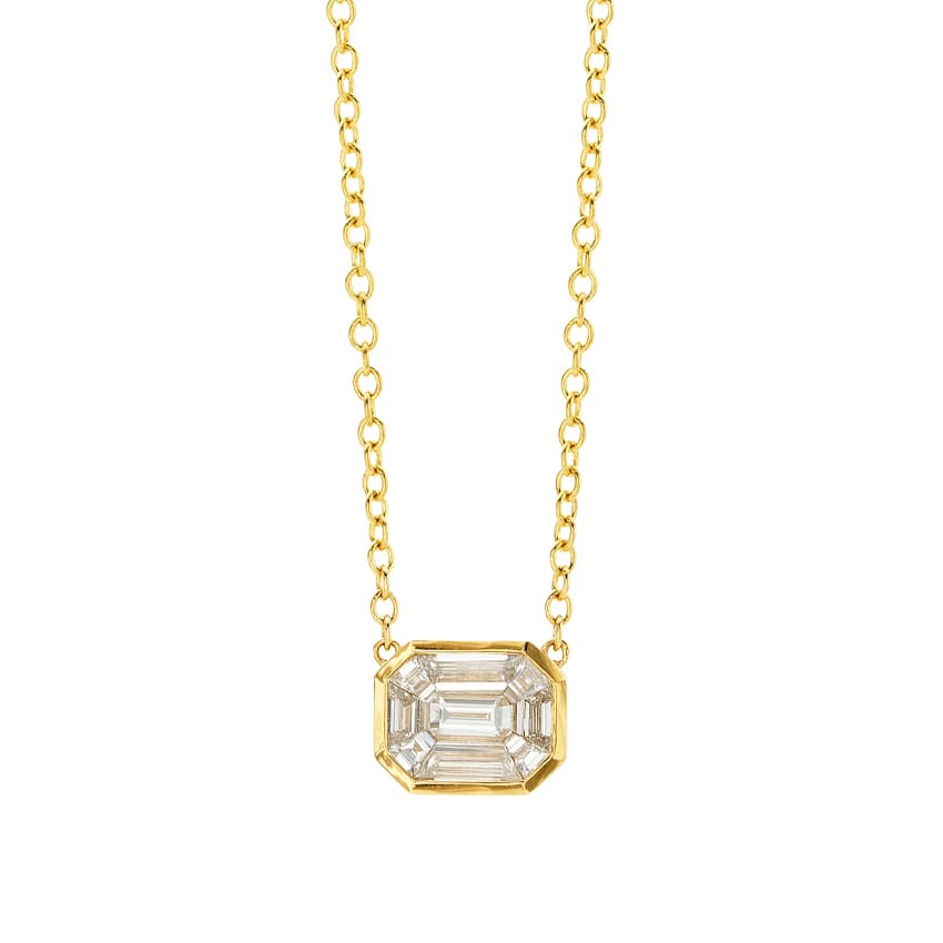 18K Yellow Gold Emerald Cut Diamond Necklace