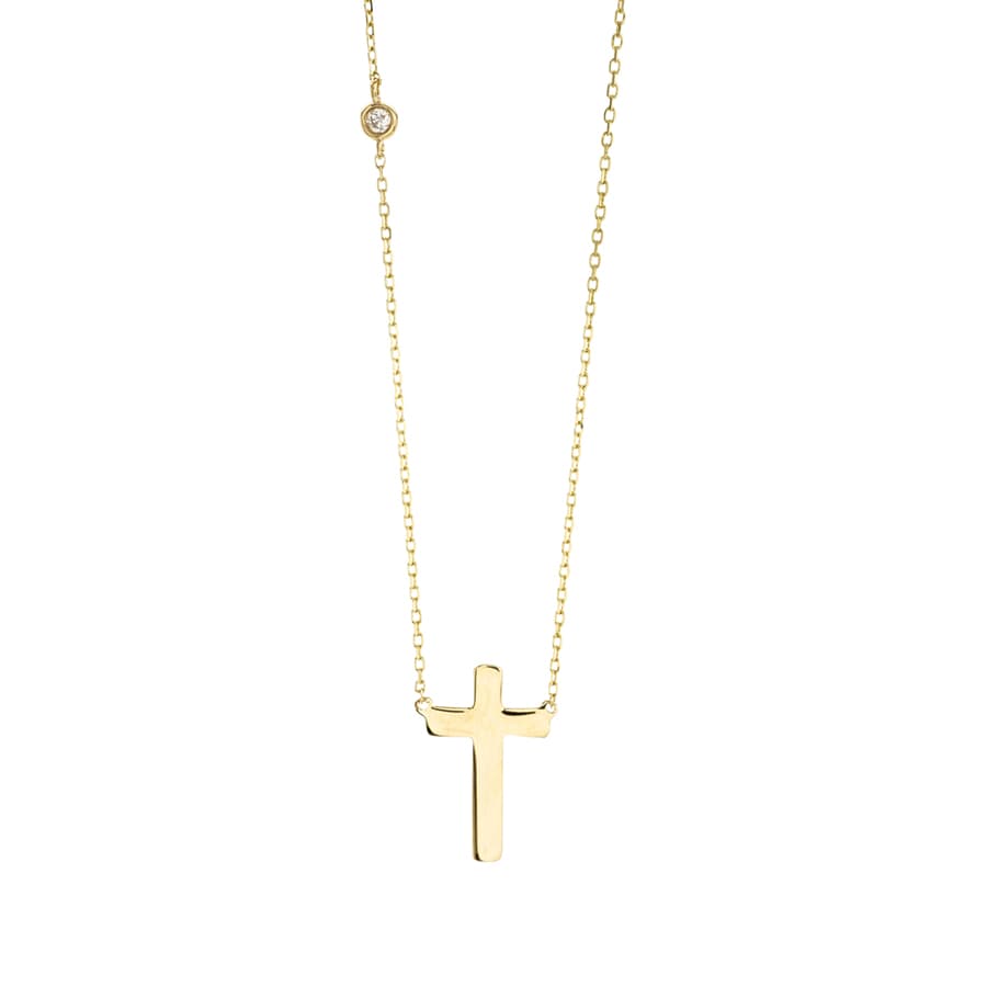 Petite Cross Necklace with Bezel Diamond Accent