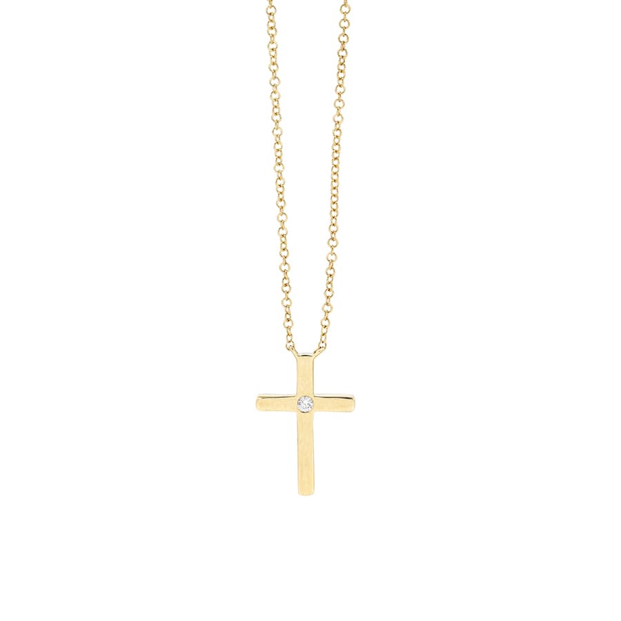 Polished Round Diamond Cross Necklace