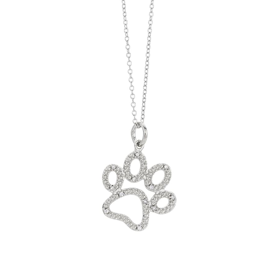 Sterling Silver Pave Diamond Paw Print Necklace