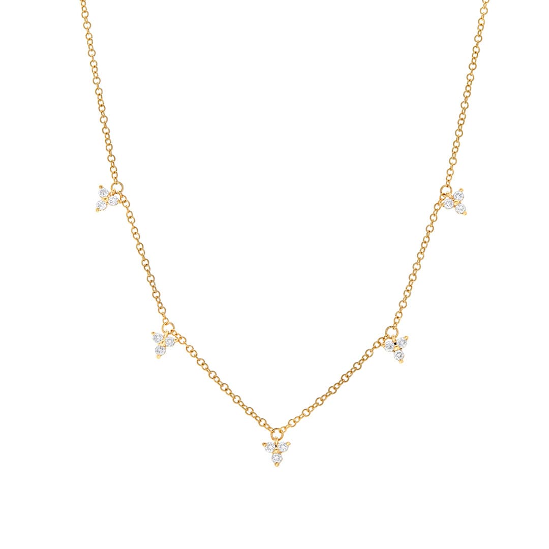 Five Charm Diamond Trio Drop Necklace in Yellow Gold 0