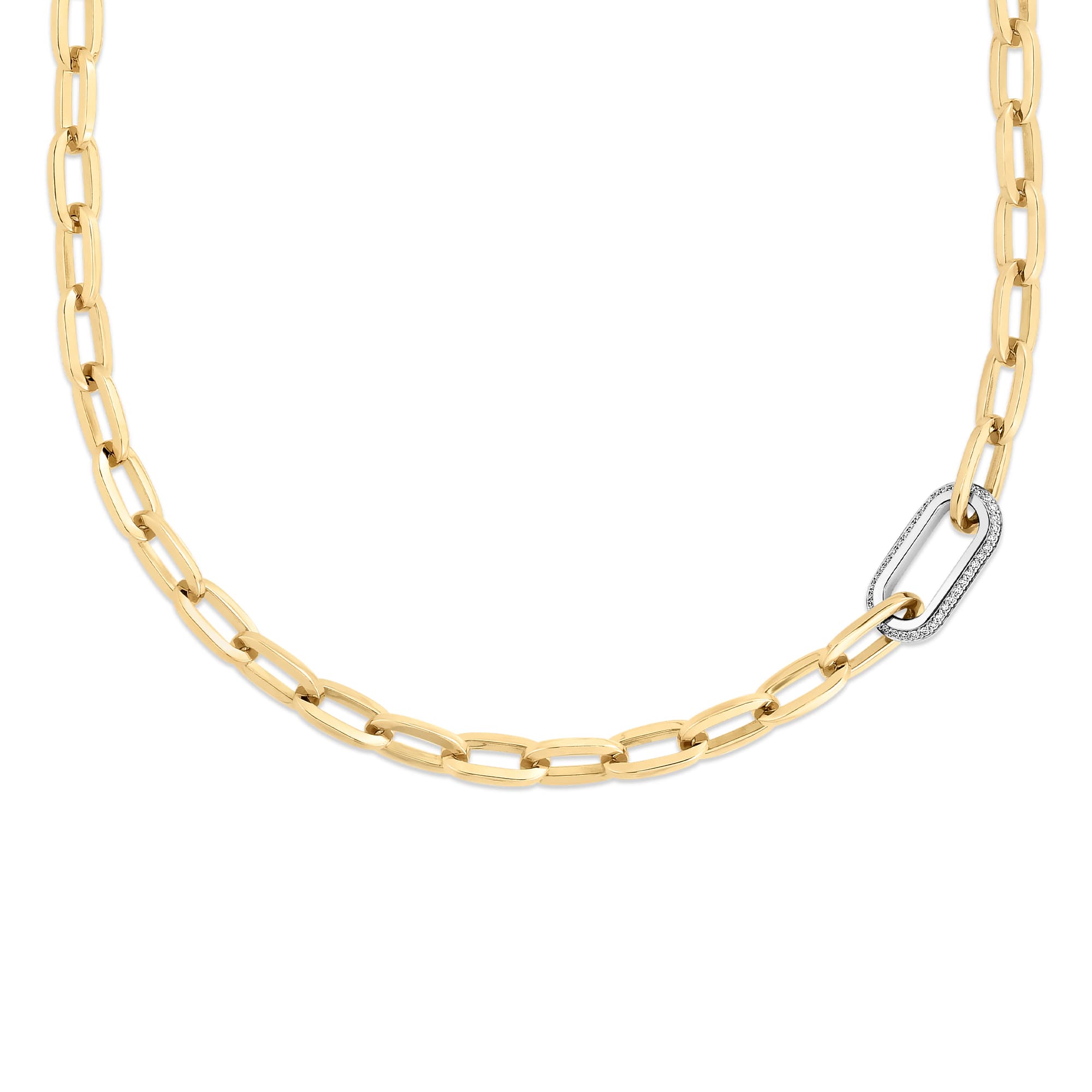 Roberto Coin Designer Gold Large Diamond Link Paperclip Necklace