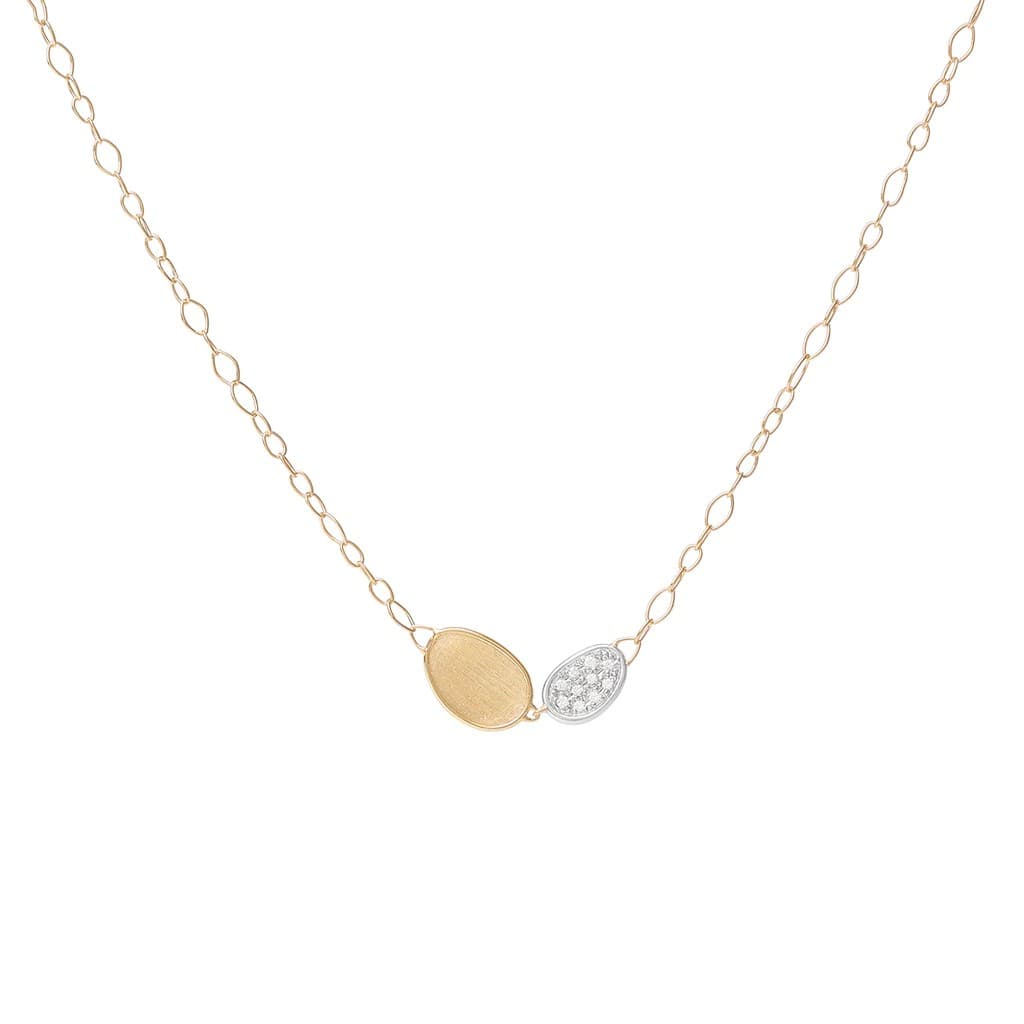 Marco Bicego Lunaria Collection 18K Yellow Gold and Diamond Petite Double Leaf Necklace