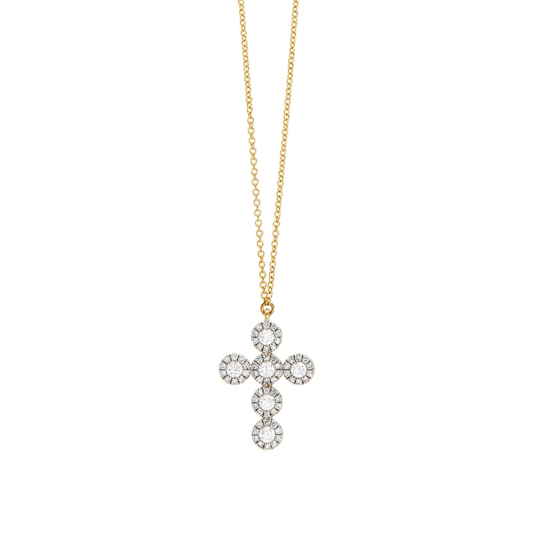 Six Diamond Cross Pendant Necklace