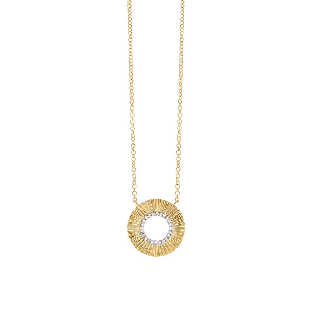 14k Gold Fluted Pendant Necklace with Diamonds 0