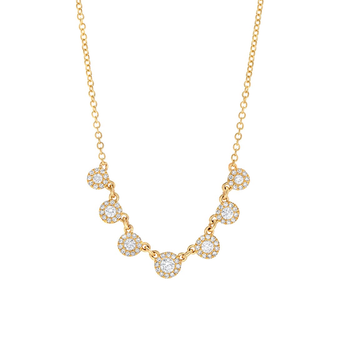 Graduated Halo Diamond Smile Necklace in Yellow Gold 0