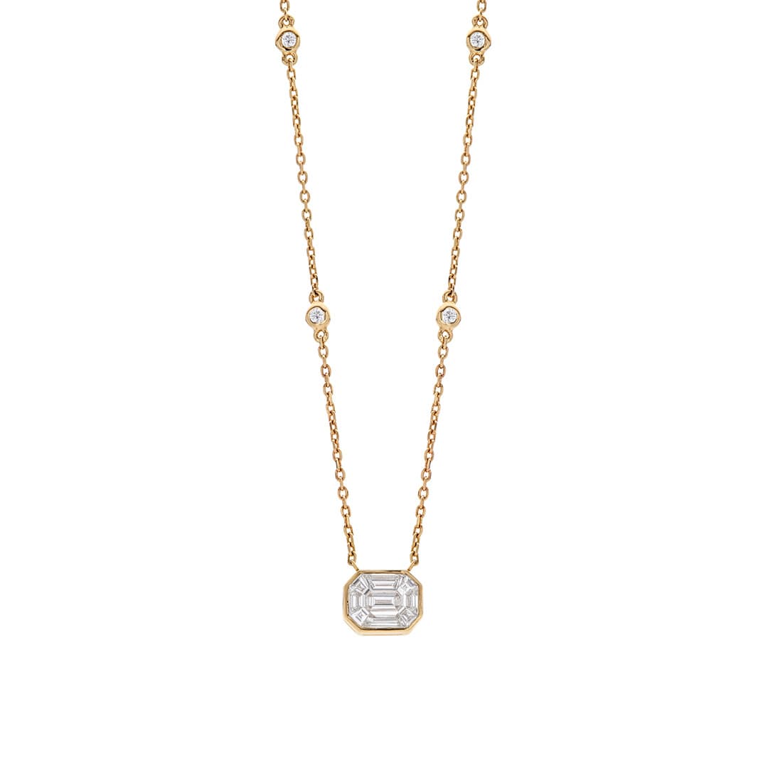 Octagonal Shape Cluster Diamond Necklace on Eyeglass Chain