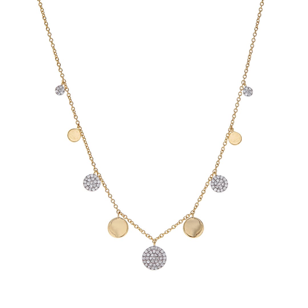 Graduated Diamond and Polished Disc Dangle Necklace