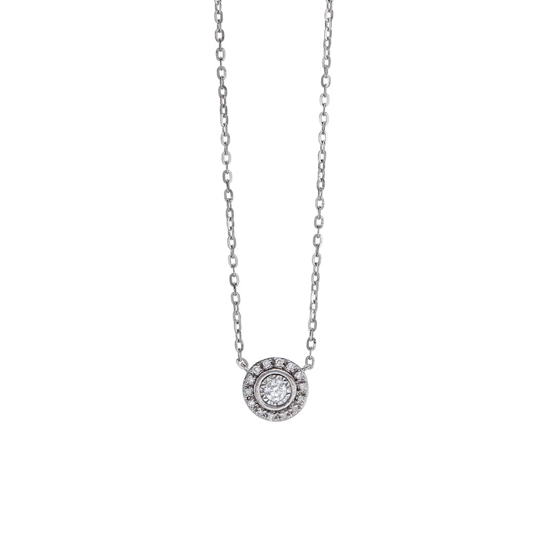 White Gold Mini Diamond Halo Pendant Necklace 0