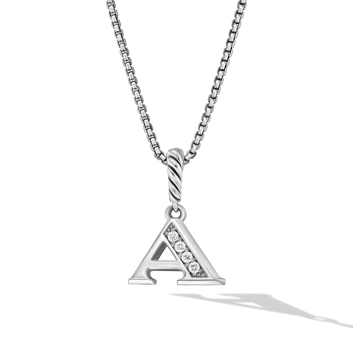 David Yurman Pav? Diamond Initial A Pendant Necklace in Sterling Silver