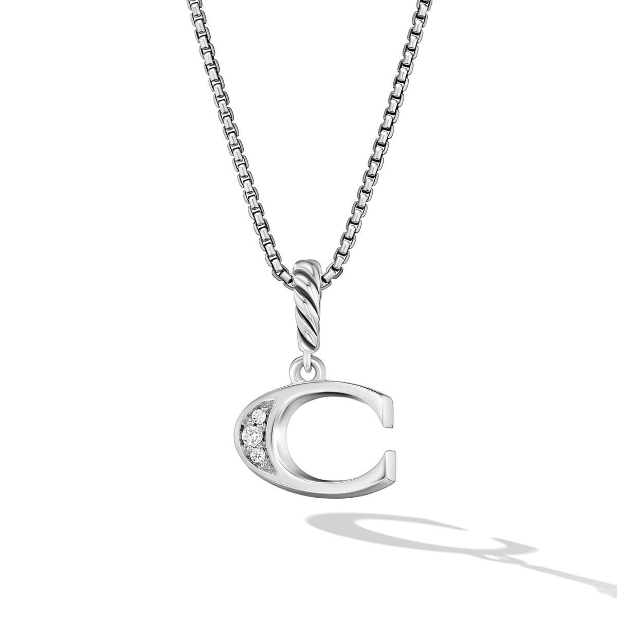 David Yurman Pav? Diamond Initial C Pendant Necklace in Sterling Silver