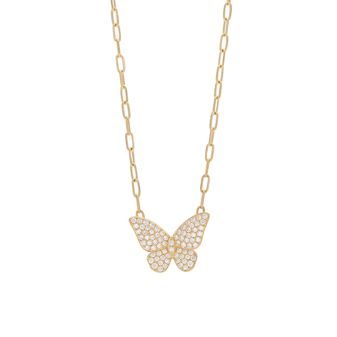 Diamond Butterfly Necklace with Paperclip Chain 0